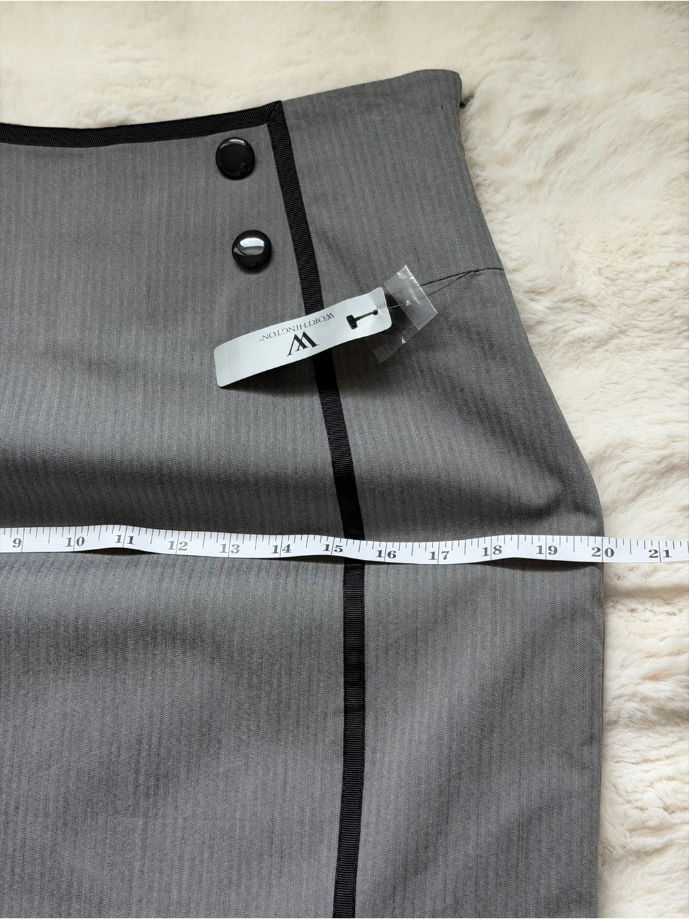 Victorian Style Worthington High Waist Midi Gray Pencil Skirt with Black Trim-8 - Picture 15 of 15